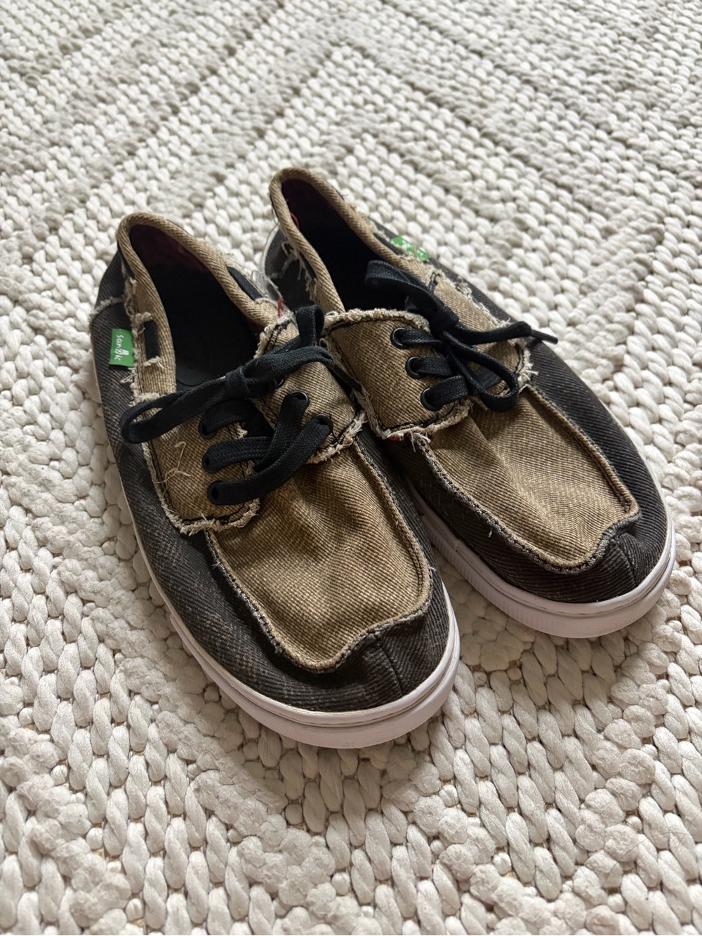 SANUK Lil Chum Little Boys Size 3 Slip On Canvas Boat Deck Shoes EUC